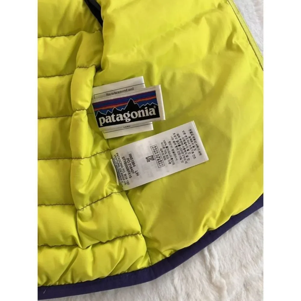 Patagonia Kids Purple Puffy Vest with Yellow Zippers